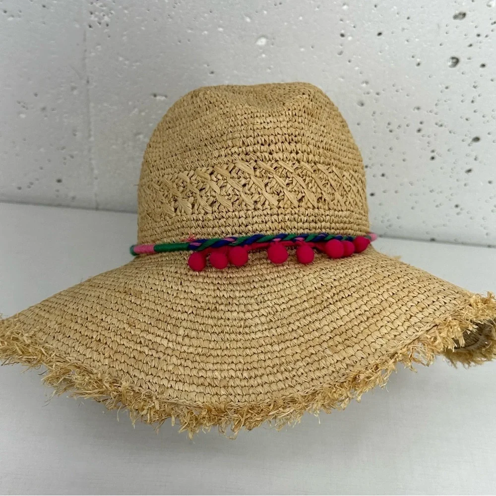 Caslon Rainbow Pom Tassel Straw Sun Hat